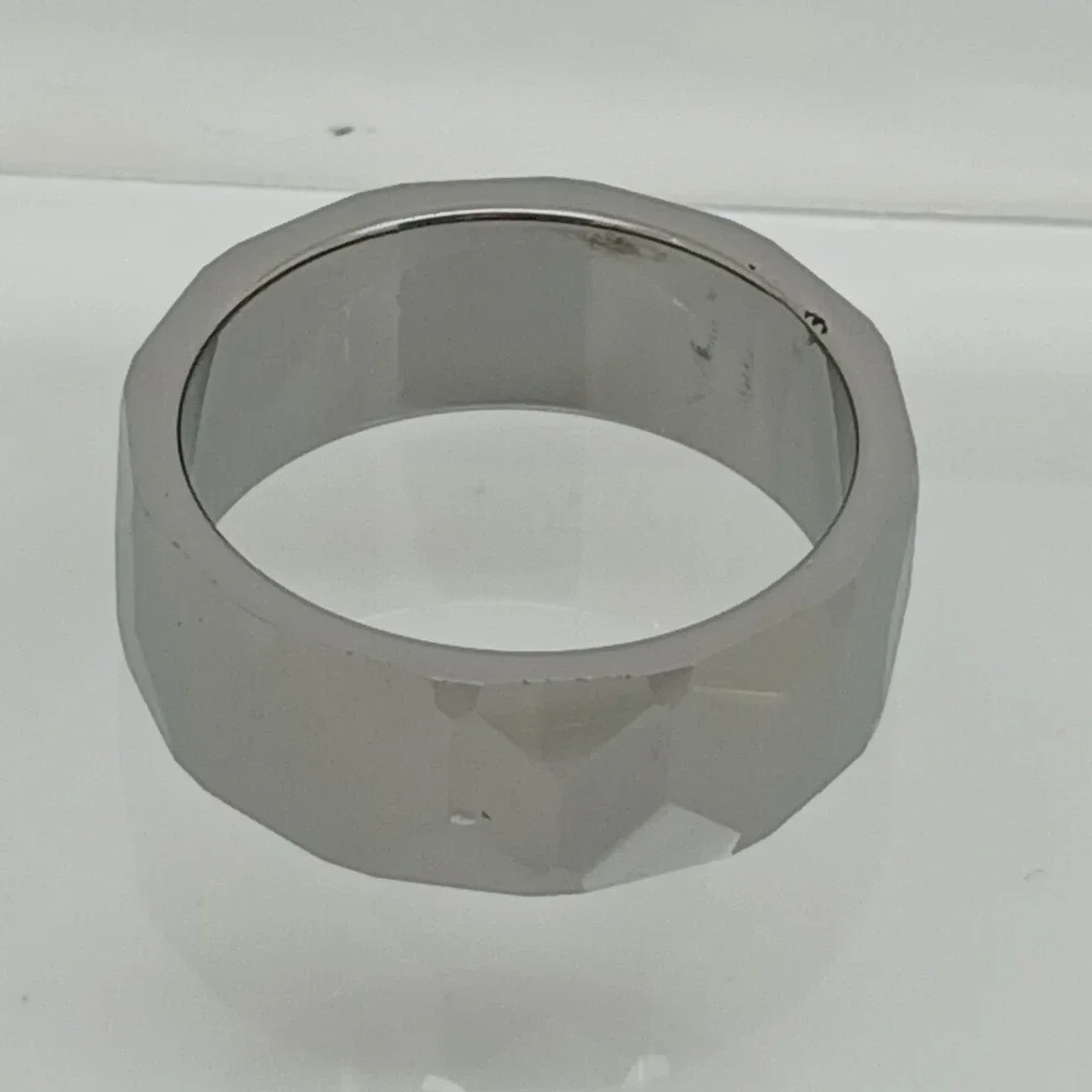 Vintage Tungsten Faceted Geometric Band Ring Silver 8mm Size 9.75 1990s Y2K NOS